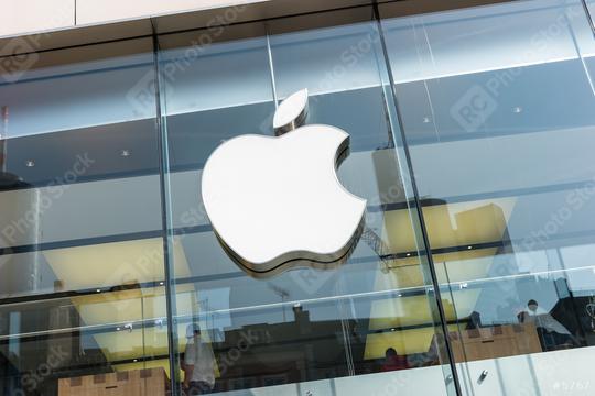 FRANKFURT, GERMANY MARCH, 2017: Apple Logo closeup. Apple is the multinational technology company headquartered in Cupertino, California and sells consumer electronics products.  : Stock Photo or Stock Video Download rcfotostock photos, images and assets rcfotostock | RC Photo Stock.: