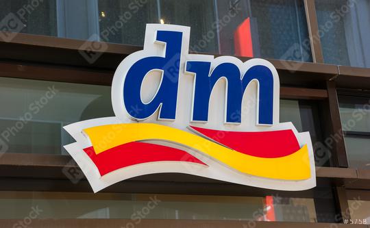 FRANKFURT, GERMANY MARCH, 2017: Dm drogeriemarkt sign. Headquartered in Karlsruhe, Dm-drogerie markt is a chain of retail drugstore chain for cosmetics, healthcare and household products and food.  : Stock Photo or Stock Video Download rcfotostock photos, images and assets rcfotostock | RC Photo Stock.: