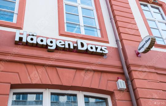 FRANKFURT, GERMANY MARCH, 2017: Haagen-Dazs ice cream store Logo. Haagen-Dazs is an ice cream brand established in 1961 with franchises throughout the world.  : Stock Photo or Stock Video Download rcfotostock photos, images and assets rcfotostock | RC Photo Stock.: