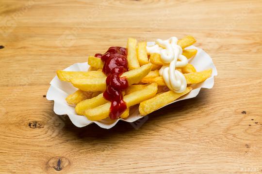 french fries with ketchup and mayonnaise  : Stock Photo or Stock Video Download rcfotostock photos, images and assets rcfotostock | RC Photo Stock.: