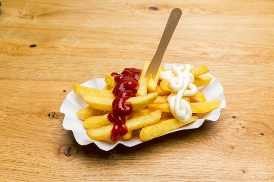 french fries with mayonnaise and ketchup  : Stock Photo or Stock Video Download rcfotostock photos, images and assets rcfotostock | RC Photo Stock.: