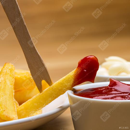 French fries with sauces and fork  : Stock Photo or Stock Video Download rcfotostock photos, images and assets rcfotostock | RC Photo Stock.: