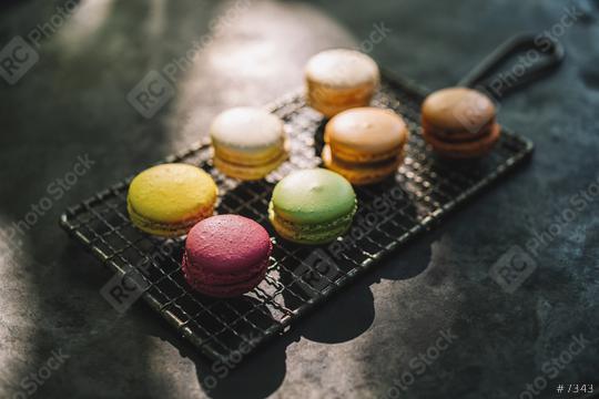 Fresh colored Macarons, or macaroons on a old Cooling Rack   : Stock Photo or Stock Video Download rcfotostock photos, images and assets rcfotostock | RC Photo Stock.: