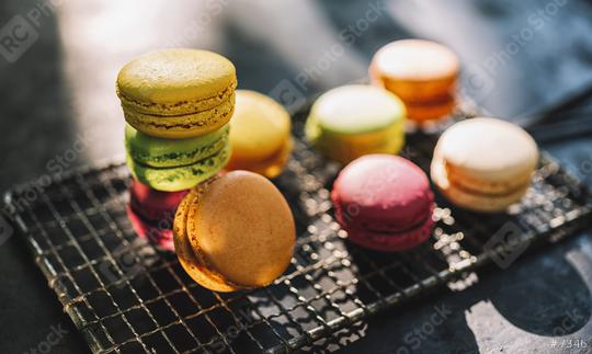 Fresh colored Macarons, or macaroons on a old Cooling Rack at a summer day  : Stock Photo or Stock Video Download rcfotostock photos, images and assets rcfotostock | RC Photo Stock.: