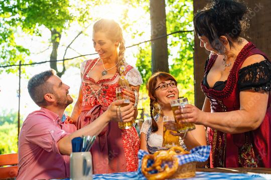 Friends in Bavarian beer garden drinking in summer  : Stock Photo or Stock Video Download rcfotostock photos, images and assets rcfotostock | RC Photo Stock.: