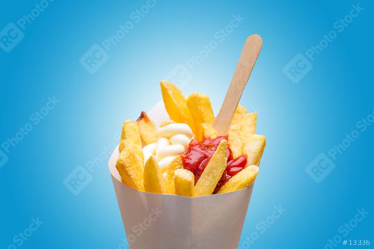 fries pommes bag with mayonnaise and ketchup  : Stock Photo or Stock Video Download rcfotostock photos, images and assets rcfotostock | RC Photo Stock.: