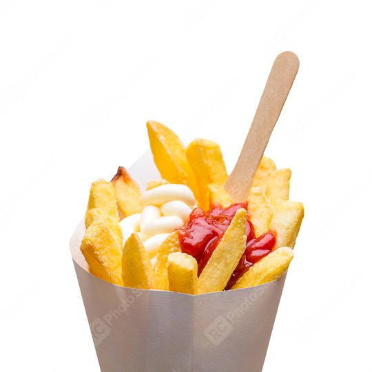 fries pommes portion with ketchup and mayonnaise  : Stock Photo or Stock Video Download rcfotostock photos, images and assets rcfotostock | RC Photo Stock.: