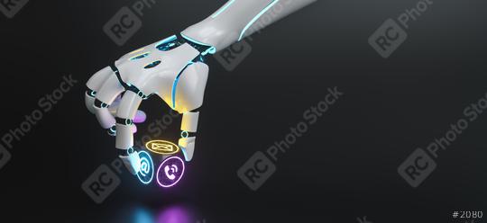 Futuristic cyborg robot hand holds contact communication or support Hotline cube - ai concept image  : Stock Photo or Stock Video Download rcfotostock photos, images and assets rcfotostock | RC Photo Stock.: