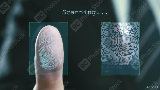 Futuristic digital processing of fingerprints as man holds his hand against a modern fingerprint scanner. Futuristic digital technology and transparent citizen concept.   : Stock Photo or Stock Video Download rcfotostock photos, images and assets rcfotostock | RC Photo Stock.: