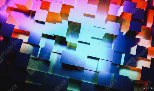 Futuristic Sci-Fi Abstract Blue And Purple Neon Light Cubes, gaming concept iamge  : Stock Photo or Stock Video Download rcfotostock photos, images and assets rcfotostock | RC Photo Stock.: