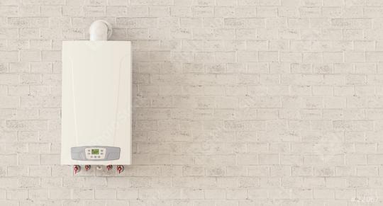 Gas boiler as a water heater for hot water on the wall of a cellar, with copyspace for your individual text.  : Stock Photo or Stock Video Download rcfotostock photos, images and assets rcfotostock | RC Photo Stock.: