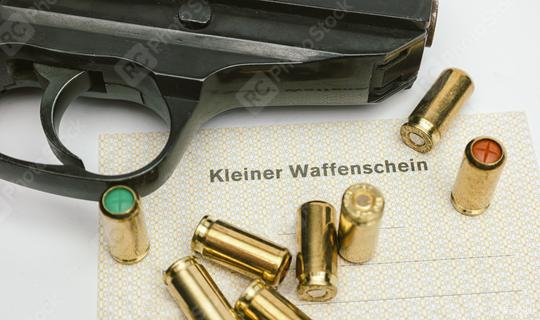 gas pistol with cartridges and (Kleiner Waffenschein)  : Stock Photo or Stock Video Download rcfotostock photos, images and assets rcfotostock | RC Photo Stock.: