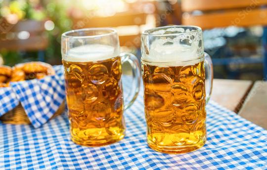 German beer mugs in a Beer garden, at summer in Munich, Germany  : Stock Photo or Stock Video Download rcfotostock photos, images and assets rcfotostock | RC Photo Stock.: