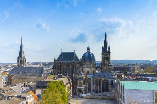 German cathedral in Aachen during spring with blue cloudy sky  : Stock Photo or Stock Video Download rcfotostock photos, images and assets rcfotostock | RC Photo Stock.: