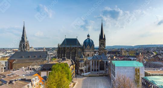 German cathedral in Aachen during spring with blue cloudy sky panorma  : Stock Photo or Stock Video Download rcfotostock photos, images and assets rcfotostock | RC Photo Stock.: