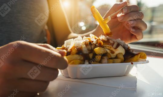 German French fries with mayonnaise, ketchup, fresh onions in the city  : Stock Photo or Stock Video Download rcfotostock photos, images and assets rcfotostock | RC Photo Stock.: