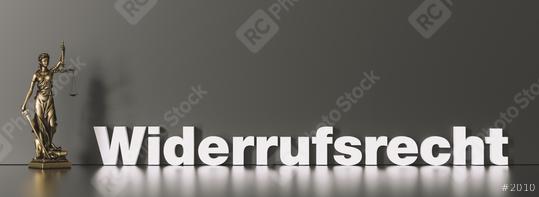 German word Widerrufsrecht (withdrawal of sale contract) as concept with The Statue of Justice - Lady Justice or Iustitia / Justitia the Roman Goddess of Justice  : Stock Photo or Stock Video Download rcfotostock photos, images and assets rcfotostock | RC Photo Stock.: