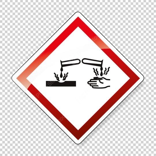 GHS05 hazard pictogram - CORROSIVE , hazard warning sign CORROSIVE on checked transparent background. Vector illustration. Eps 10 vector file.  : Stock Photo or Stock Video Download rcfotostock photos, images and assets rcfotostock | RC Photo Stock.: