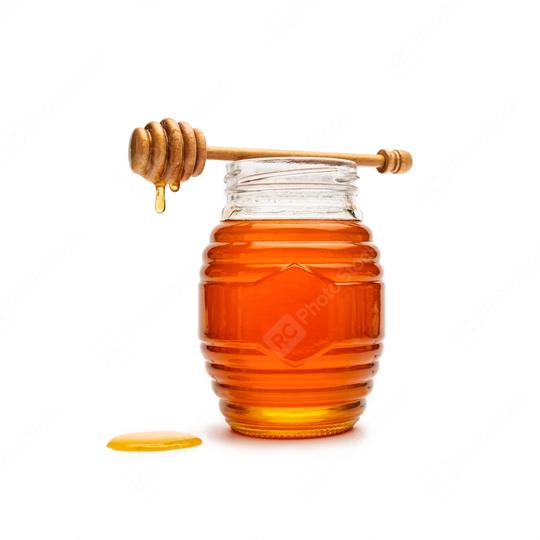 Glass jar full of honey wooden honey dipper  : Stock Photo or Stock Video Download rcfotostock photos, images and assets rcfotostock | RC Photo Stock.: