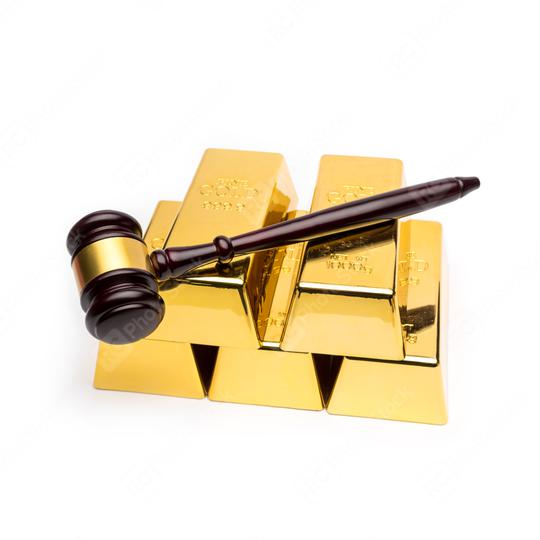 gold bars with judge gavel on white  : Stock Photo or Stock Video Download rcfotostock photos, images and assets rcfotostock | RC Photo Stock.: