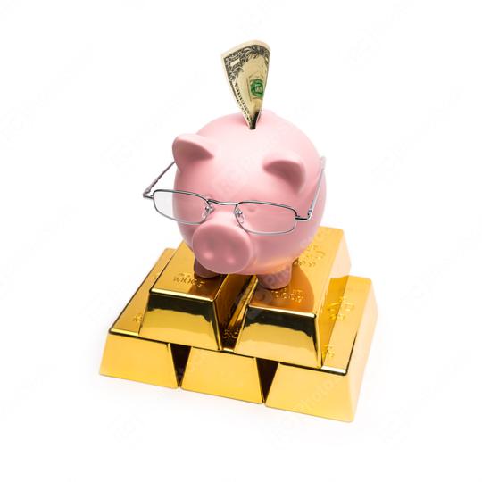 gold bars with piggy bank  : Stock Photo or Stock Video Download rcfotostock photos, images and assets rcfotostock | RC Photo Stock.: