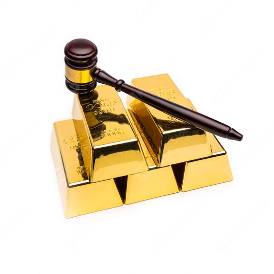 gold bars with wooden auction gavel on white background  : Stock Photo or Stock Video Download rcfotostock photos, images and assets rcfotostock | RC Photo Stock.: