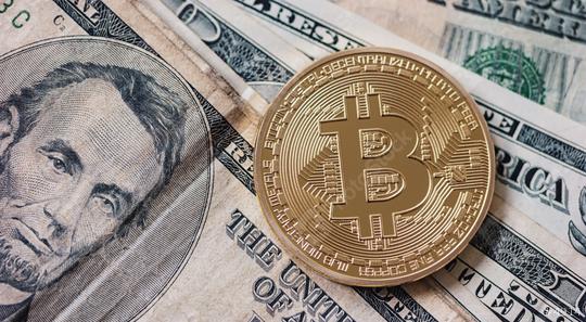 Golden bitcoin with dollar bills. conceptual photo of crypto currency.  : Stock Photo or Stock Video Download rcfotostock photos, images and assets rcfotostock | RC Photo Stock.: