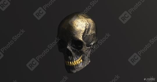Golden black Human Skull side view Pirate Poison Horror Symbol Halloween Medical. Anatomy and medicine concept image.  : Stock Photo or Stock Video Download rcfotostock photos, images and assets rcfotostock | RC Photo Stock.:
