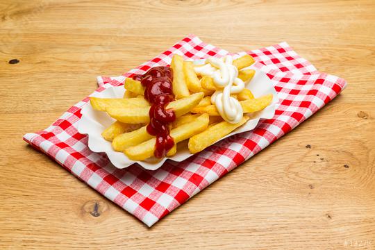 golden french fries with ketchup and mayonnaise  : Stock Photo or Stock Video Download rcfotostock photos, images and assets rcfotostock | RC Photo Stock.: