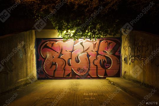 Graffiti in a garage driveway  : Stock Photo or Stock Video Download rcfotostock photos, images and assets rcfotostock | RC Photo Stock.: