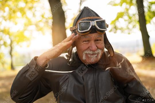 grandpa in aviator gear saluting with a playful smile, sitting in a wheelchair in a sunlit autumn park. Dementia retirement home concept image  : Stock Photo or Stock Video Download rcfotostock photos, images and assets rcfotostock | RC Photo Stock.: