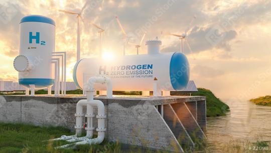 Green Hydrogen renewable energy production facility - green hydrogen gas pipeline for clean electricity solar and windturbine facility in the background. concept image  : Stock Photo or Stock Video Download rcfotostock photos, images and assets rcfotostock | RC Photo Stock.: