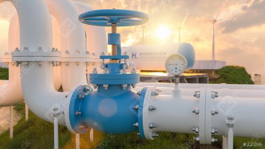 Green Hydrogen renewable energy production pipeline - green hydrogen gas for clean electricity solar and windturbine facility at sunset concept image   : Stock Photo or Stock Video Download rcfotostock photos, images and assets rcfotostock | RC Photo Stock.: