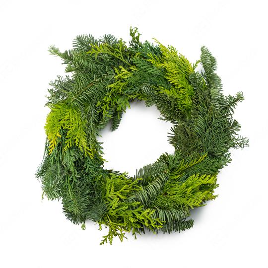 Green round Christmas wreath isolated on white background  : Stock Photo or Stock Video Download rcfotostock photos, images and assets rcfotostock | RC Photo Stock.: