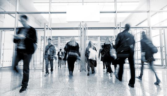 group of people rushing at a International Trade Fair entrance  : Stock Photo or Stock Video Download rcfotostock photos, images and assets rcfotostock | RC Photo Stock.: