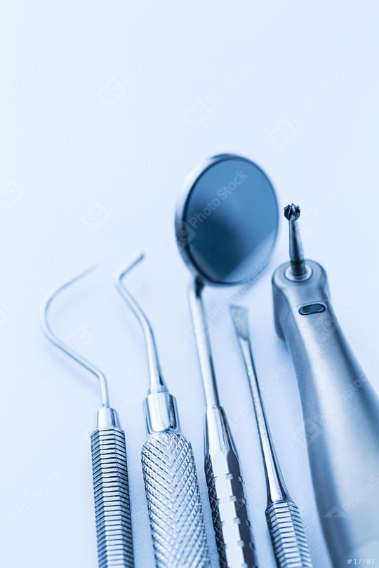 gum treatment dentist tools drill mirror dental care Stock Photo
