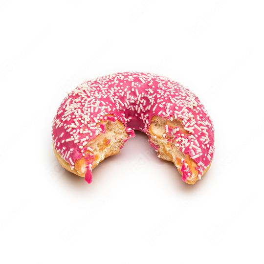 Half eaten pink doughnut with white sprinkles isolated on white  : Stock Photo or Stock Video Download rcfotostock photos, images and assets rcfotostock | RC Photo Stock.: