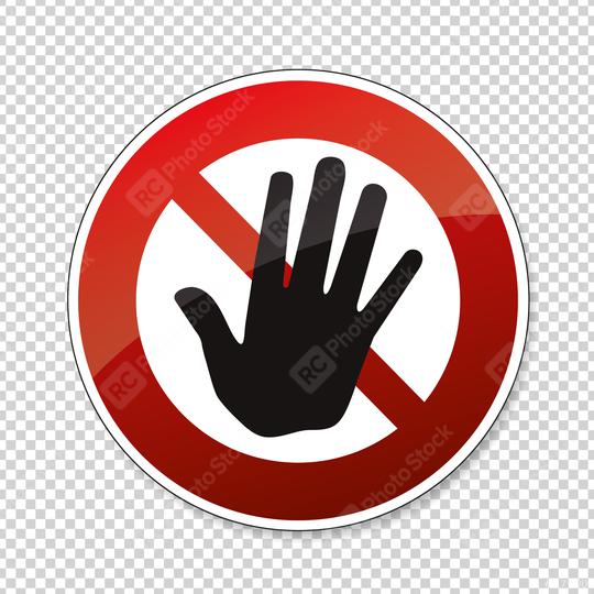 Hand forbidden sign, no entry, do not touch, dont push, off limits on checked transparent background. Vector illustration. Eps 10 vector file.  : Stock Photo or Stock Video Download rcfotostock photos, images and assets rcfotostock | RC Photo Stock.: