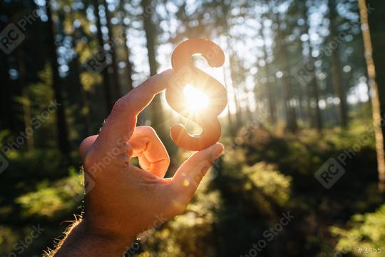 Hand holds paragraph sign in to the sun at a forest, symbol of Law and Justice concept image  : Stock Photo or Stock Video Download rcfotostock photos, images and assets rcfotostock | RC Photo Stock.: