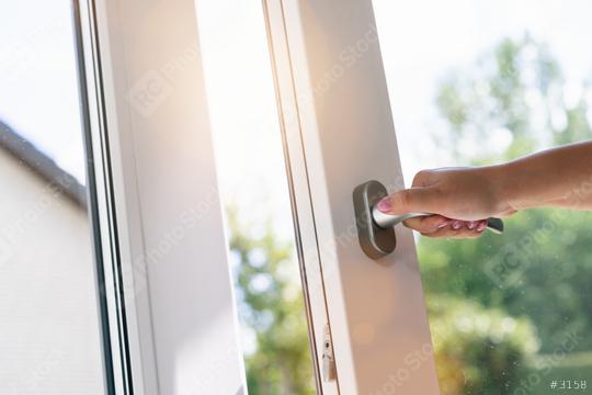 hand open white plastic pvc window at home  : Stock Photo or Stock Video Download rcfotostock photos, images and assets rcfotostock | RC Photo Stock.: