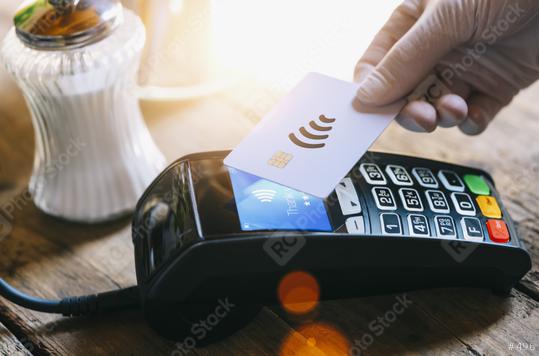 hand with medical latex protective gloves pays with wireless or contactless payment card on payment terminal in a cafe. Protection for Coronavirus COVID-19.   : Stock Photo or Stock Video Download rcfotostock photos, images and assets rcfotostock | RC Photo Stock.: