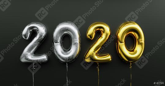 Happy New 2020 celebration. Silver and Golden foil balloons numeral 2020 on black background  : Stock Photo or Stock Video Download rcfotostock photos, images and assets rcfotostock | RC Photo Stock.: