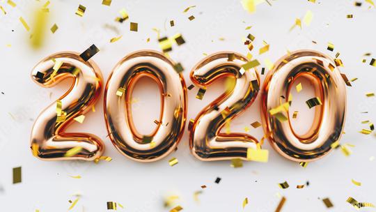 Happy New 2020 Year. Holiday copper metallic numbers 2020 and confetti on white background  : Stock Photo or Stock Video Download rcfotostock photos, images and assets rcfotostock | RC Photo Stock.: