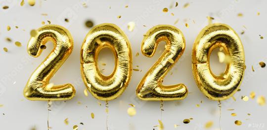 Happy New 2020 Year. Holiday gold metallic balloon numbers 2020 and falling confetti on white background  : Stock Photo or Stock Video Download rcfotostock photos, images and assets rcfotostock | RC Photo Stock.: