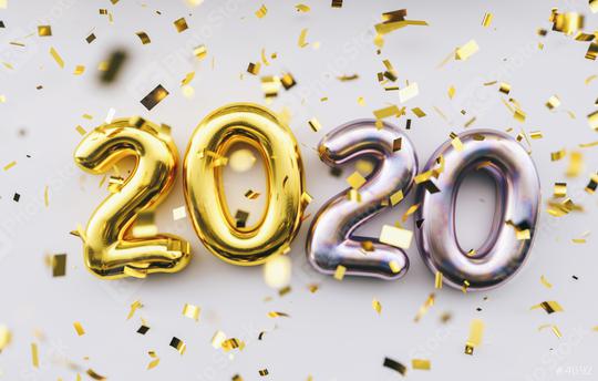 Happy New 2020 Year. Holiday golden and silver metallic numbers 2020 and confetti on white background  : Stock Photo or Stock Video Download rcfotostock photos, images and assets rcfotostock | RC Photo Stock.:
