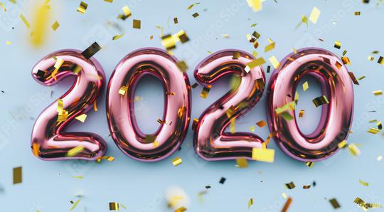 Happy New 2020 Year. Holiday pink metallic numbers 2020 and confetti on blue background  : Stock Photo or Stock Video Download rcfotostock photos, images and assets rcfotostock | RC Photo Stock.: