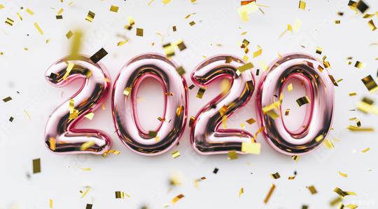 Happy New 2020 Year. Holiday pink metallic numbers 2020 and confetti on white background  : Stock Photo or Stock Video Download rcfotostock photos, images and assets rcfotostock | RC Photo Stock.: