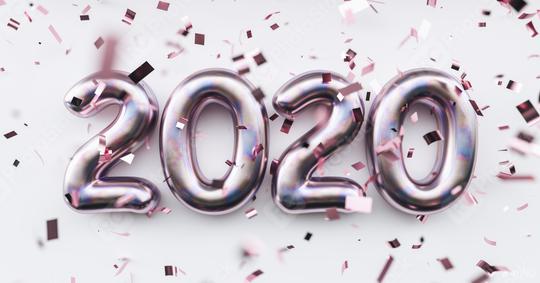 Happy New 2020 Year. Holiday pink metallic numbers 2020 and confetti on white background  : Stock Photo or Stock Video Download rcfotostock photos, images and assets rcfotostock | RC Photo Stock.:
