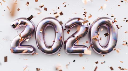 Happy New 2020 Year. Holiday pink silver metallic numbers 2020 and confetti on white background  : Stock Photo or Stock Video Download rcfotostock photos, images and assets rcfotostock | RC Photo Stock.:
