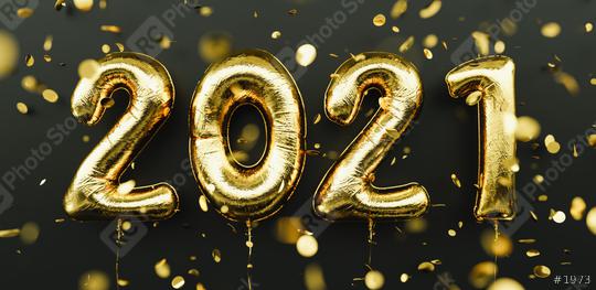 Happy New 2021 Year. Holiday gold metallic balloon numbers 2021 and falling confetti on dark background  : Stock Photo or Stock Video Download rcfotostock photos, images and assets rcfotostock | RC Photo Stock.: